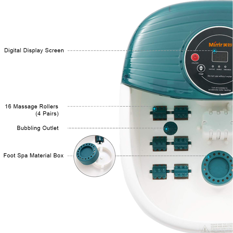 MM-19A Foot Spa Bath Massager na may Heat Bubbles at Vibration Massage